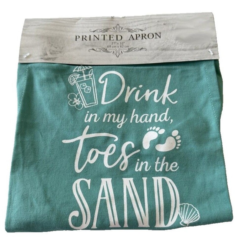 Nantucket Nautical Beach Printed Chef Apron 100% Cotton Drink Toes in the Sand